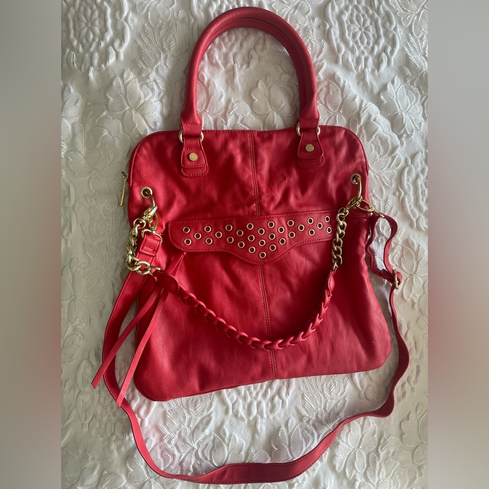 Steve Madden Red/Orange Large Tote Shoulder Bag Extendable Logo Detachable Strap